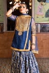 Gulabo Jaipur_Blue Organza Gota Patti, Sequins, Aasman Yoke Embroidered Kurta Sharara Set _Online_at_Aza_Fashions