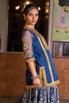 Gulabo Jaipur_Blue Organza Gota Patti, Sequins, Aasman Yoke Embroidered Kurta Sharara Set _at_Aza_Fashions