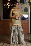 Buy_Gulabo Jaipur_Green Organza Embroidery, Gota Patti, Sequins, Aasman Yoke Kurta Sharara Set _at_Aza_Fashions