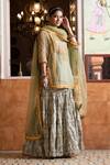 Shop_Gulabo Jaipur_Green Organza Embroidery, Gota Patti, Sequins, Aasman Yoke Kurta Sharara Set _Online_at_Aza_Fashions