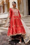 Buy_Gulabo Jaipur_Maroon Chanderi Embroidery Gota Patti Notched Afri Anarkali Set _at_Aza_Fashions