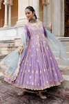 Shop_Gulabo Jaipur_Purple Chanderi Sequins, Zari, Gota Patti Split Afri Embroidered Anarkali Set _at_Aza_Fashions