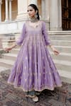 Gulabo Jaipur_Purple Chanderi Sequins, Zari, Gota Patti Split Afri Embroidered Anarkali Set _Online_at_Aza_Fashions