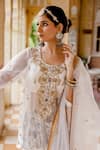 Gulabo Jaipur_White Cotton, Organza Embroidery, Sequins, Zari Round Atefa Kurta Sharara Set _Online_at_Aza_Fashions