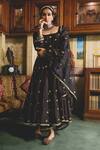 Shop_Gulabo Jaipur_Black Muslin Embroidery, Gota Patti Square Neck Chandni Anarkali Set _Online_at_Aza_Fashions