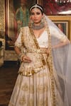 Gulabo Jaipur_White Muslin Gota Patti, Pearls, Gulnoor Mughal Embroidered Bridal Lehenga Set _Online_at_Aza_Fashions