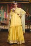 Buy_Gulabo Jaipur_Yellow Chanderi Embroidery, Gota Patti, Zari Split Imama Kurta Sharara Set _at_Aza_Fashions