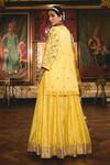 Shop_Gulabo Jaipur_Yellow Chanderi Embroidery, Gota Patti, Zari Split Imama Kurta Sharara Set _at_Aza_Fashions