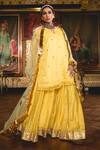 Shop_Gulabo Jaipur_Yellow Chanderi Embroidery, Gota Patti, Zari Split Imama Kurta Sharara Set _Online_at_Aza_Fashions