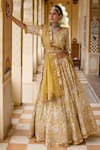 Buy_Gulabo Jaipur_Yellow Cotton Beads, Zari, Gota Patti, Shehzadi Mughal Botanic Print Lehenga Set _at_Aza_Fashions