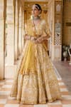 Gulabo Jaipur_Yellow Cotton Beads, Zari, Gota Patti, Shehzadi Mughal Botanic Print Lehenga Set _at_Aza_Fashions