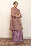 Shop_Nirjara_Purple Chanderi, Cotton, Silk Zareen Floral Thread Kurta With Gharara _Online_at_Aza_Fashions