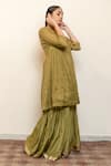 Nirjara_Green Chanderi, Cotton, Silk Embroidery, Sequins Half Moon Kurta With Gharara _at_Aza_Fashions