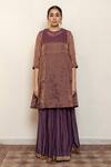 Nirjara_Purple Chanderi, Cotton, Silk Embroidery, Tissue Chaand Kurta With Gharara _Online_at_Aza_Fashions