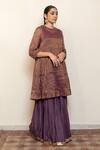 Buy_Nirjara_Purple Chanderi, Cotton, Silk Embroidery, Tissue Chaand Kurta With Gharara _Online_at_Aza_Fashions