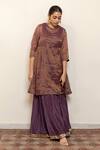 Nirjara_Purple Chanderi, Cotton, Silk Embroidery, Tissue Chaand Kurta With Gharara _at_Aza_Fashions