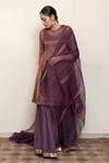 Nirjara_Purple Chanderi, Cotton, Silk Embroidery, Tissue Chaand Kurta With Gharara _Online