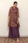 Nirjara_Purple Chanderi, Cotton, Silk, Organza Zareen Half Moon Kurta Gharara Set _Online_at_Aza_Fashions