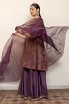 Nirjara_Purple Chanderi, Cotton, Silk, Organza Zareen Half Moon Kurta Gharara Set _at_Aza_Fashions