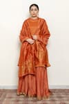 Shop_Nirjara_Orange , Cotton, Cotton, Kurta Set With Dupatta _Online_at_Aza_Fashions