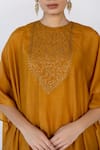 Nirjara_Yellow Cotton Silk Embroidered Lailaa Floral Bodice Kaftan With Pant  _Online