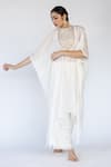 Buy_Nirjara_Ivory Cotton, Silk Sequins Round Neck Placed Floral Embroidered Kaftan With Pant _at_Aza_Fashions