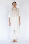 Buy_Nirjara_Ivory Cotton, Silk Sequins Round Neck Placed Floral Embroidered Kaftan With Pant _Online_at_Aza_Fashions