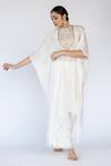 Buy_Nirjara_Ivory Cotton, Silk Sequins Round Neck Placed Floral Embroidered Kaftan With Pant 