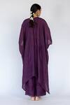 Shop_Nirjara_Purple Cotton, Silk Embroidery Round Neck Lailaa Placed Floral Kaftan With Pant _at_Aza_Fashions