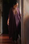 Nirjara_Purple Cotton, Silk Embroidery Round Neck Lailaa Placed Floral Kaftan With Pant _Online_at_Aza_Fashions