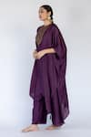 Shop_Nirjara_Purple Cotton, Silk Embroidery Round Neck Lailaa Placed Floral Kaftan With Pant _Online_at_Aza_Fashions