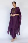 Buy_Nirjara_Purple Cotton, Silk Embroidery Round Neck Lailaa Placed Floral Kaftan With Pant 