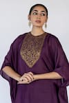 Shop_Nirjara_Purple Cotton, Silk Embroidery Round Neck Lailaa Placed Floral Kaftan With Pant 