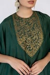 Buy_Nirjara_Emerald Green Cotton Silk Lailaa Placement Kaftan With Pant  