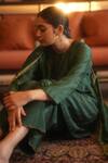 Nirjara_Emerald Green Chanderi Silk, Cotton Embroidery, Roohi Blossom Kurta With Pant _Online_at_Aza_Fashions