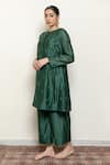 Shop_Nirjara_Emerald Green Chanderi Silk, Cotton Embroidery, Roohi Blossom Kurta With Pant _Online_at_Aza_Fashions