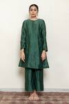 Shop_Nirjara_Emerald Green Chanderi Silk, Cotton Roohi Floral Blossom Kurta With Pant _at_Aza_Fashions