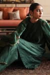 Nirjara_Emerald Green Chanderi Silk, Cotton Roohi Floral Blossom Kurta With Pant _Online_at_Aza_Fashions