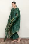 Nirjara_Emerald Green Chanderi Silk, Cotton Roohi Floral Blossom Kurta With Pant _at_Aza_Fashions