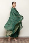 Shop_Nirjara_Emerald Green Chanderi Silk, Cotton Roohi Floral Blossom Kurta With Pant 