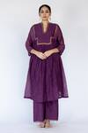 Buy_Nirjara_Purple Chanderi , Sequins, Farah Flared Yoke Kurta With Pant _at_Aza_Fashions