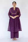 Nirjara_Purple Chanderi , Sequins, Farah Flared Yoke Kurta With Pant _Online_at_Aza_Fashions