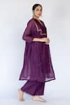 Buy_Nirjara_Purple Chanderi , Sequins, Farah Flared Yoke Kurta With Pant _Online_at_Aza_Fashions