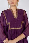 Nirjara_Purple Chanderi , Sequins, Farah Flared Yoke Kurta With Pant _at_Aza_Fashions