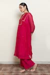 Shop_Nirjara_Pink Cotton, Chanderi Embroidery Boat Neck Farah Yoke Kurta And Pant Set _Online_at_Aza_Fashions