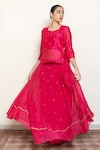 Nirjara_Pink Chanderi Silk Hand Heer Resham Kanchadi Blouse Lehenga Set  _Online_at_Aza_Fashions