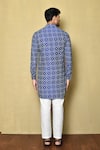 Shop_Aryavir Malhotra_Blue Kurta Cotton Silk Printed Checkered Bandhani Short Set _at_Aza_Fashions