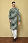 Buy_Aryavir Malhotra_Green Kurta Cotton Silk Printed Stripe Bandhani Pant Set _at_Aza_Fashions