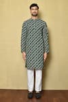 Buy_Aryavir Malhotra_Green Kurta Cotton Silk Printed Stripe Bandhani Pant Set _Online_at_Aza_Fashions