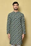 Shop_Aryavir Malhotra_Green Kurta Cotton Silk Printed Stripe Bandhani Pant Set _Online_at_Aza_Fashions